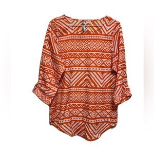 Women’s BAMBOO, Boat Neck, Roll Up Sleeves, Uneven Hem Top, Orange/White, Med